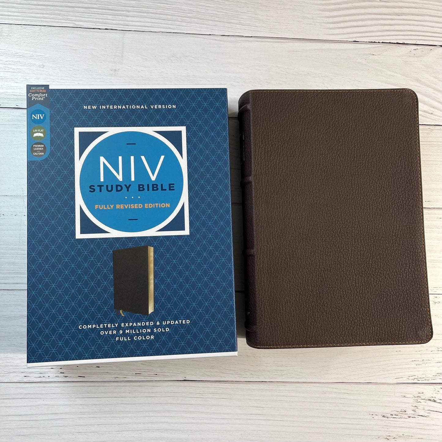 Personalized NIV Study Bible - Brown Genuine Calfskin Leather - Custom imprinted with a name, 9780310465805