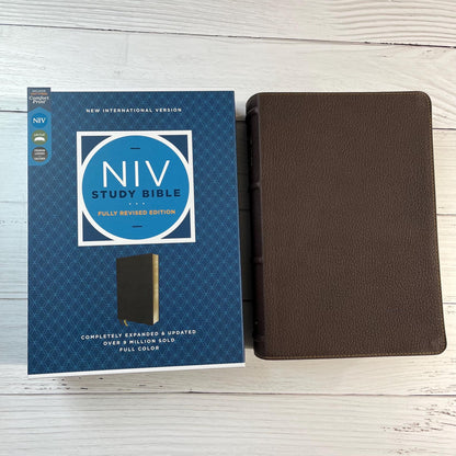 Personalized NIV Study Bible - Brown Genuine Calfskin Leather - Custom imprinted with a name, 9780310465805