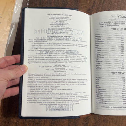 Personalized NKJV / Amplified 1987 Classic Parallel Bible Large Print - Blue Brown FlexiSoft - Custom Imprinted with name AMPC 9781683071518