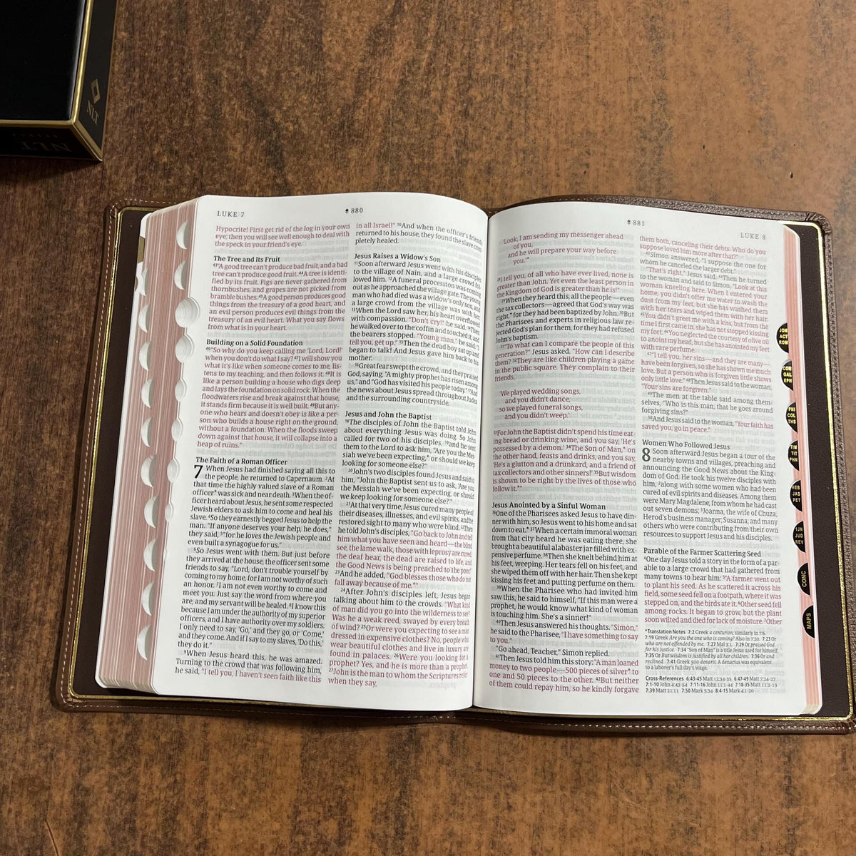 Personalized NLT Tyndale Select Large Print Thinline Reference Bible Thumb Indexed - Brown Goatskin Genuine Leather - Custom, 9798400506574