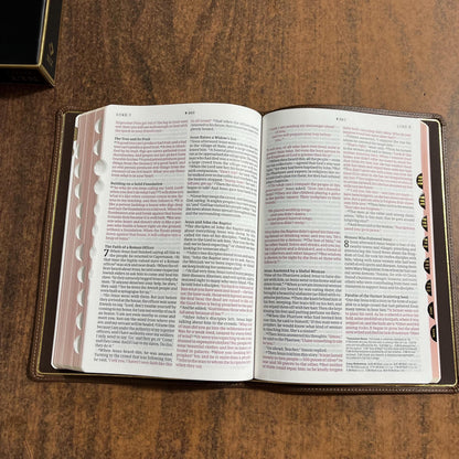 Personalized NLT Tyndale Select Large Print Thinline Reference Bible Thumb Indexed - Brown Goatskin Genuine Leather - Custom, 9798400506574
