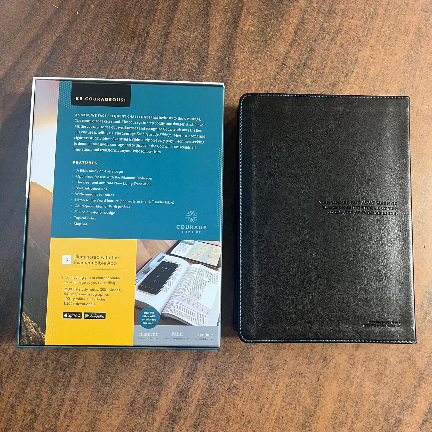 Personalized NLT Courage for Life Study Bible for Men - Onyx Black LeatherLike - Custom Imprinted, journaling, 9781496475565