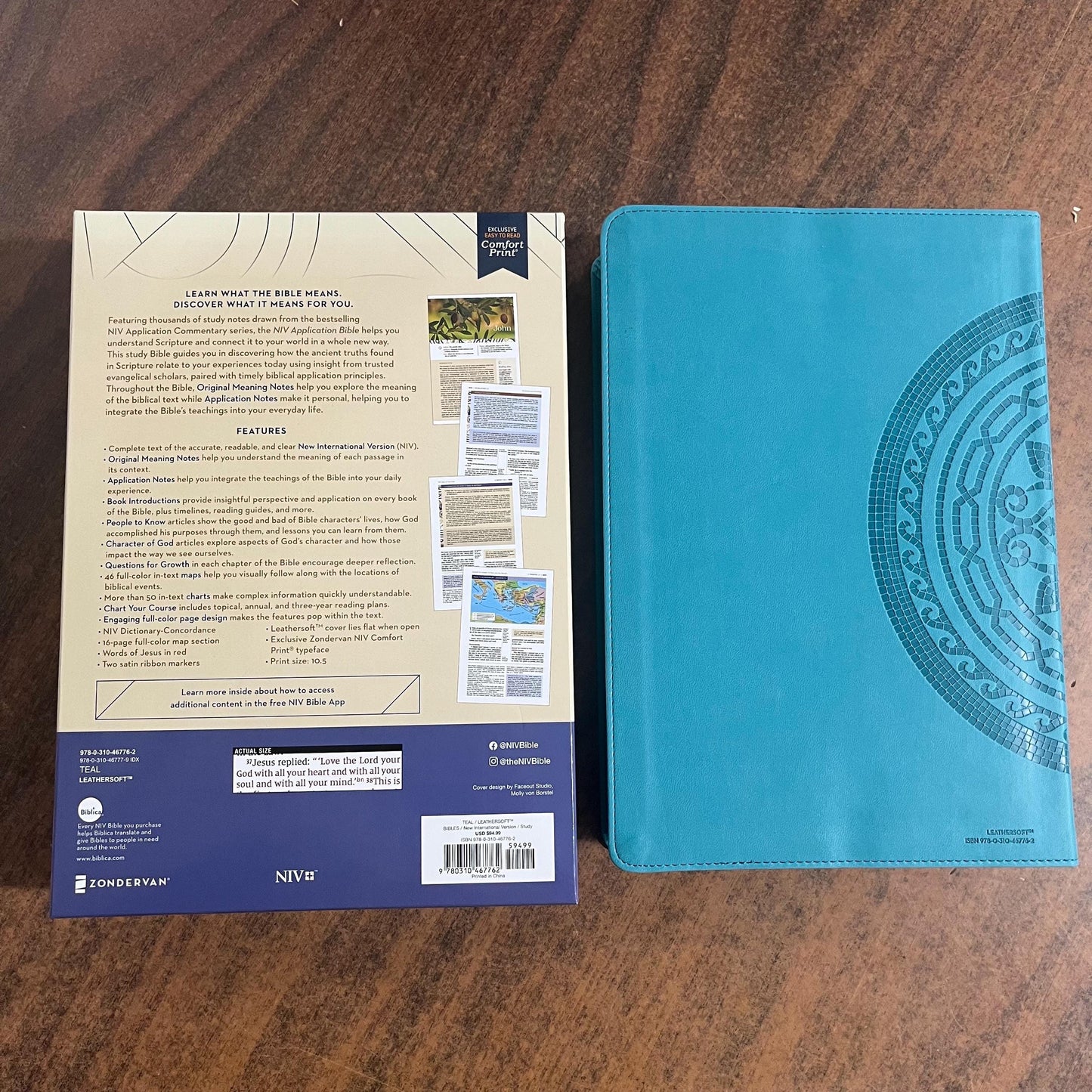 Personalized NIV Large Print Application Study Bible - Teal LeatherSoft 9780310467762 (Update to Life Application Bible)