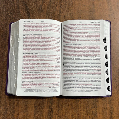 Personalized KJV Large Print Single Column Reference Bible Thumb Indexed - Purple LeatherSoft, Custom Imprinted with a name, 9780785291114 16spaces