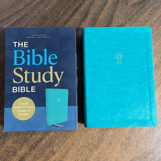 Personalized NKJV Bible Study Bible - Turquoise LeatherSoft - Custom Imprinted with name 9780785253365