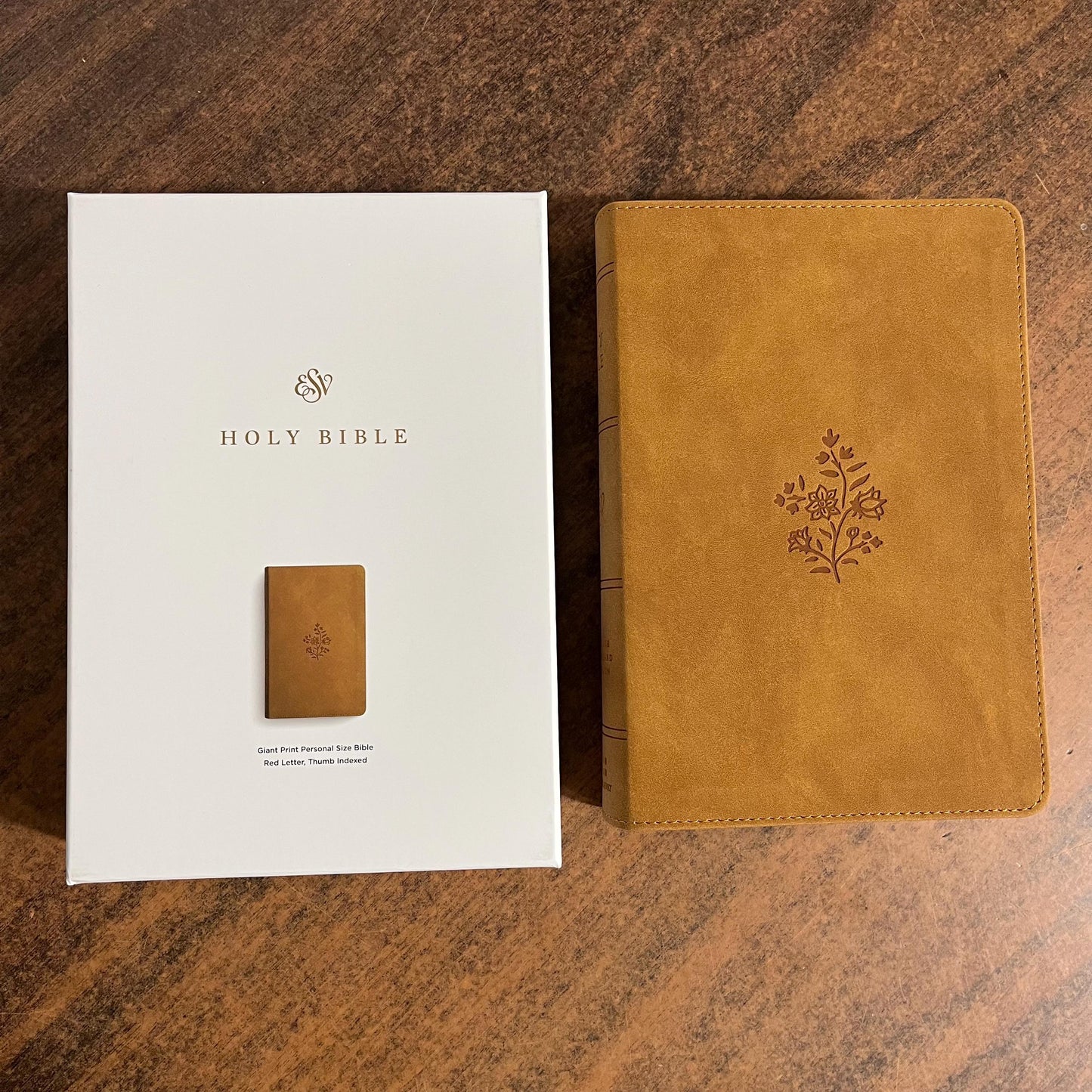 Personalized ESV Giant Print Personal Size Bible Thumb Indexed - Nubuck Caramel TruTone - Custom Imprinted, Large print, ISBN 9798874906747