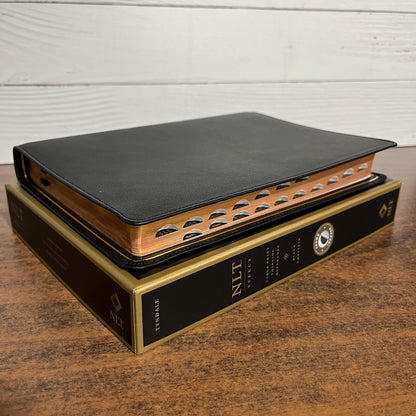 Personalized NLT Tyndale Select Large Print Thinline Reference Bible Thumb Indexed - Black Goatskin Genuine Leather - Custom, 9798400506550