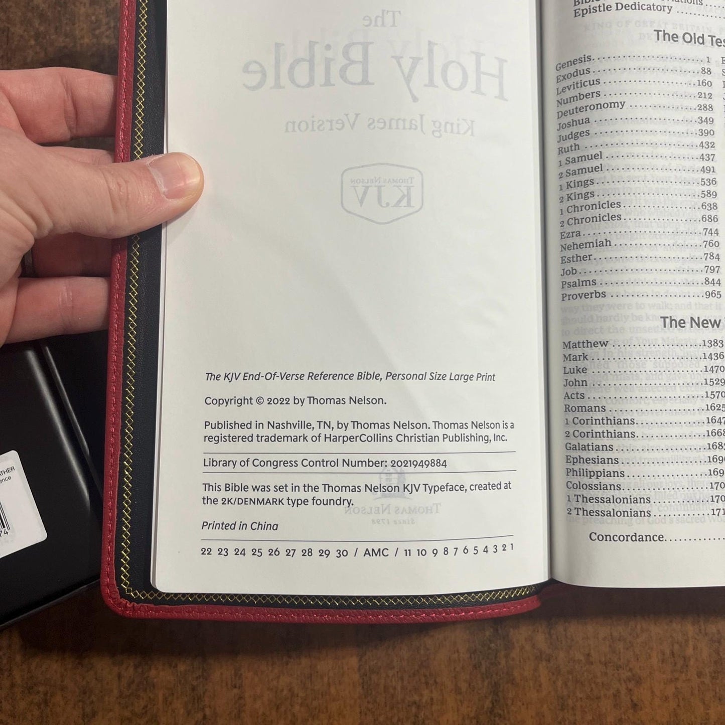 Personalized KJV Large Print Single Column Reference Bible Thumb Indexed - Red Goatskin Genuine Leather, Custom Imprinted name 9780785295174