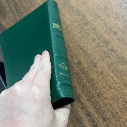 Personalized NKJV Large Print Thinline Reference Bible - Green Goatskin Premium Genuine Leather, Premier Collection, Name Imprinted