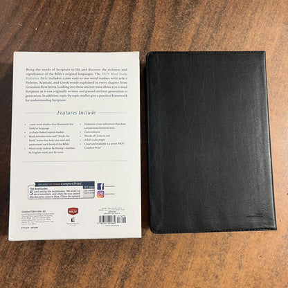 Personalized NKJV Word Study Reference Bible - Black Bonded Leather, custom imprinted with a name engraved on cover, 20spaces 9780785292869