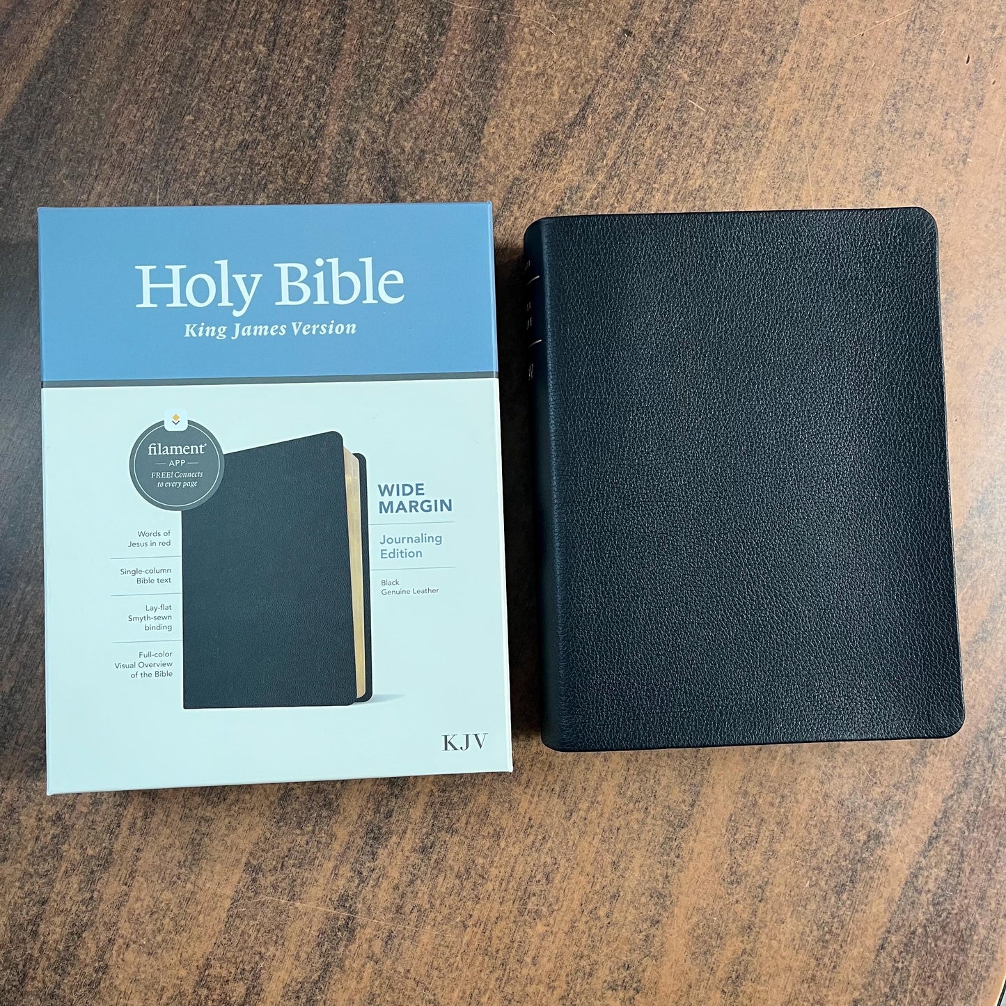 Personalized KJV Wide Margin Bible Journaling Edition - Black Genuine Leather - Custom Imprinted with name, 9781496479198