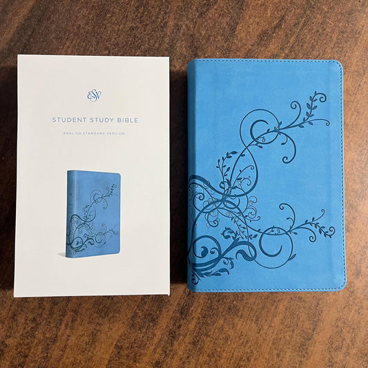Personalized ESV Student Study Bible - Sky Blue Trutone, Ivy Design - Custom Imprinted with name engraved 9781433561931