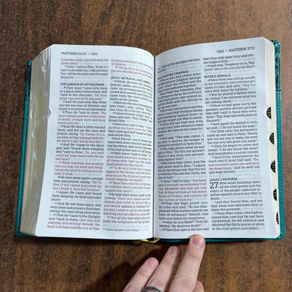 Personalized NASB Large Print Personal Size Bible Thumb Indexed - Teal LeatherSoft - Custom Imprinted bible, nasb 1995, 9780310465959