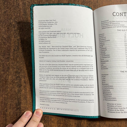 Personalized NASB Large Print Personal Size Bible Thumb Indexed - Teal LeatherSoft - Custom Imprinted bible, nasb 1995, 9780310465959
