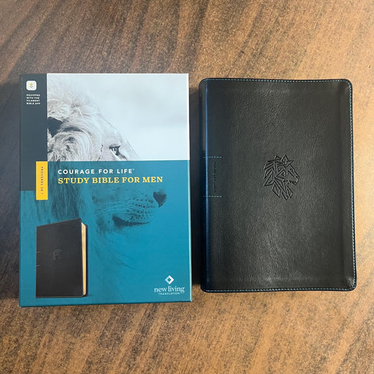 Personalized NLT Courage for Life Study Bible for Men - Onyx Black LeatherLike - Custom Imprinted, journaling, 9781496475565