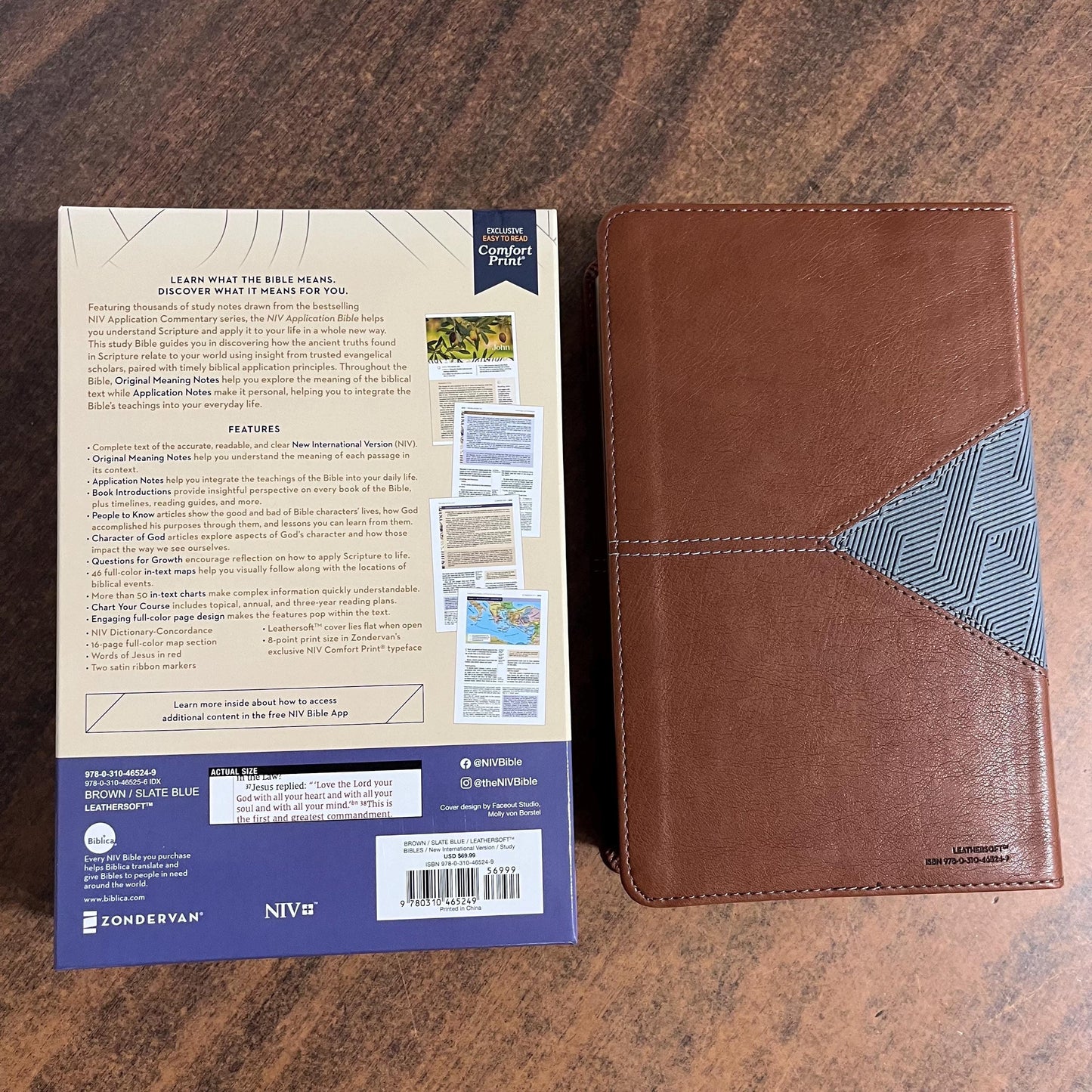 Personalized NIV Personal Size Application Study Bible - Brown / Slate Blue LeatherSoft - Custom Imprinted with name 9780310465249 (Update to Life Application Bible)