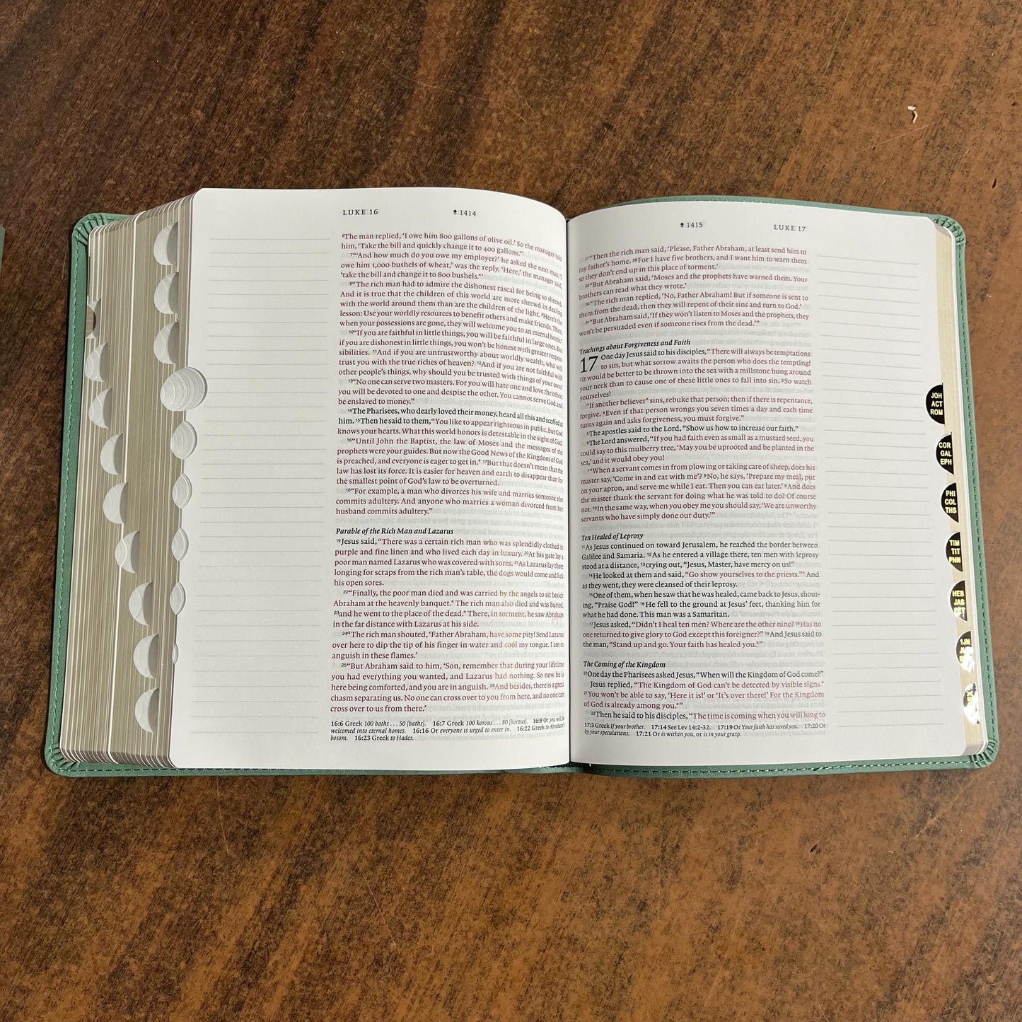 Personalized NLT Wide Margin Bible Thumb Indexed Journaling Edition - Sage Green LeatherLike, Palm - Imprinted name, Single 9798400506925