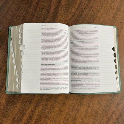 Personalized NLT Wide Margin Bible Thumb Indexed Journaling Edition - Sage Green LeatherLike, Palm - Imprinted name, Single 9798400506925
