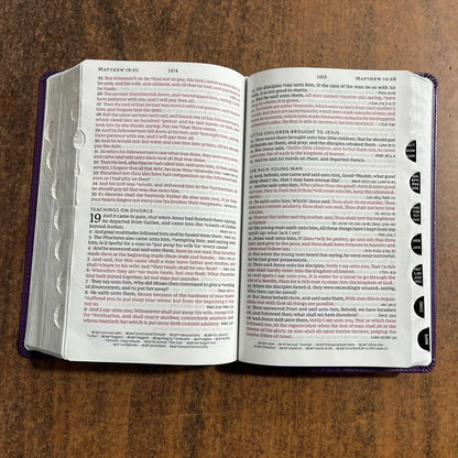 Personalized KJV Large Print Single Column Reference Bible Thumb Indexed - Purple LeatherSoft, Custom Imprinted with a name, 9780785291114 16spaces