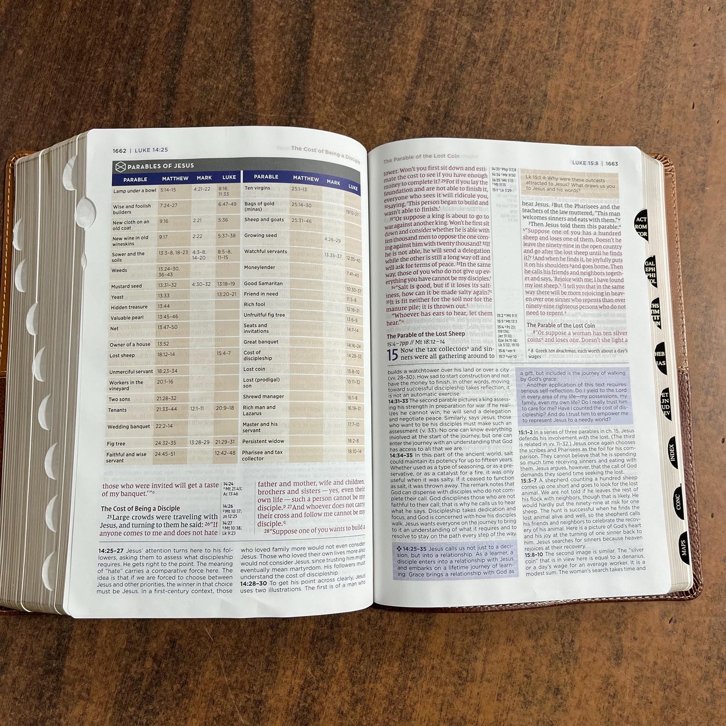 Personalized NIV Life Application Study Bible Thumb Indexed with book tabs - Brown LeatherLike - Custom Imprinted with a name, 9780310465157