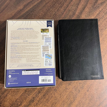 Personalized NIV Life Application Study Bible Thumb Indexed Tabs - Black European Bonded Leather-  Custom Imprinted with name 9780310465133