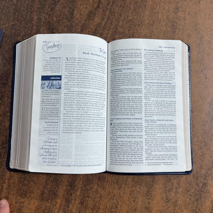 Personalized NIV Womens Devotional Bible - Navy LeatherSoft - Custom Imprinted, name engraved bible 9780310460992