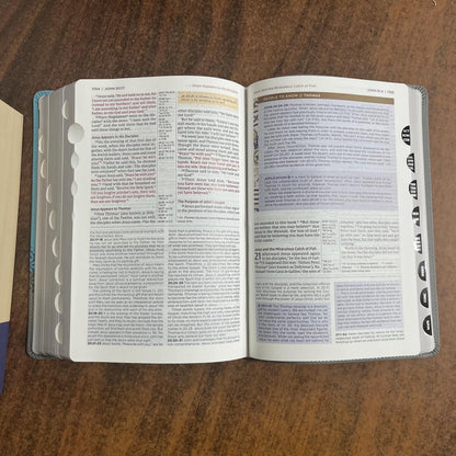 Personalized NIV Application Study Bible Thumb Indexed - Teal /Grey LeatherSoft - 9780310467731 (Update to Life Application Bible)