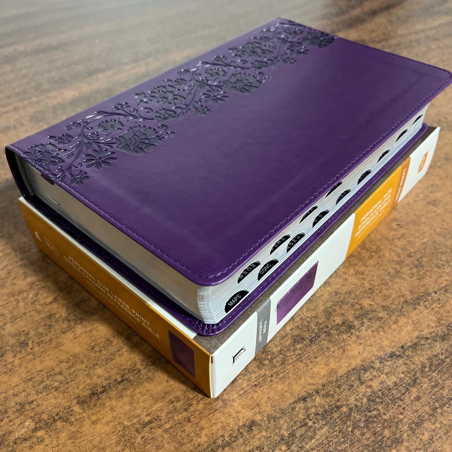 Personalized KJV Large Print Single Column Reference Bible Thumb Indexed - Purple LeatherSoft, Custom Imprinted with a name, 9780785291114 16spaces