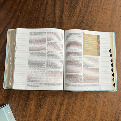 Personalized NLT Every Womans Bible Journaling Edition Thumb Indexed - Seafoam Blue LeatherLike - engraved, Devotional Study, 9798400525612