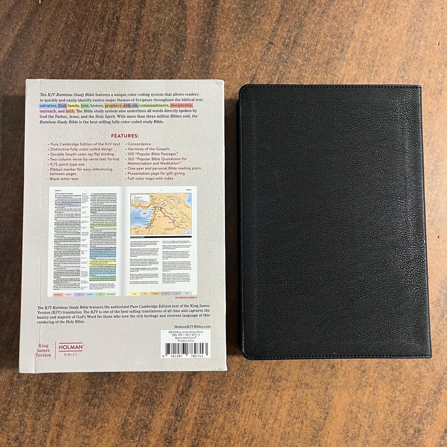 Personalized KJV Rainbow Study Bible, Black LeatherTouch, Custom Imprinted name engraved, ISBN 9781087782713
