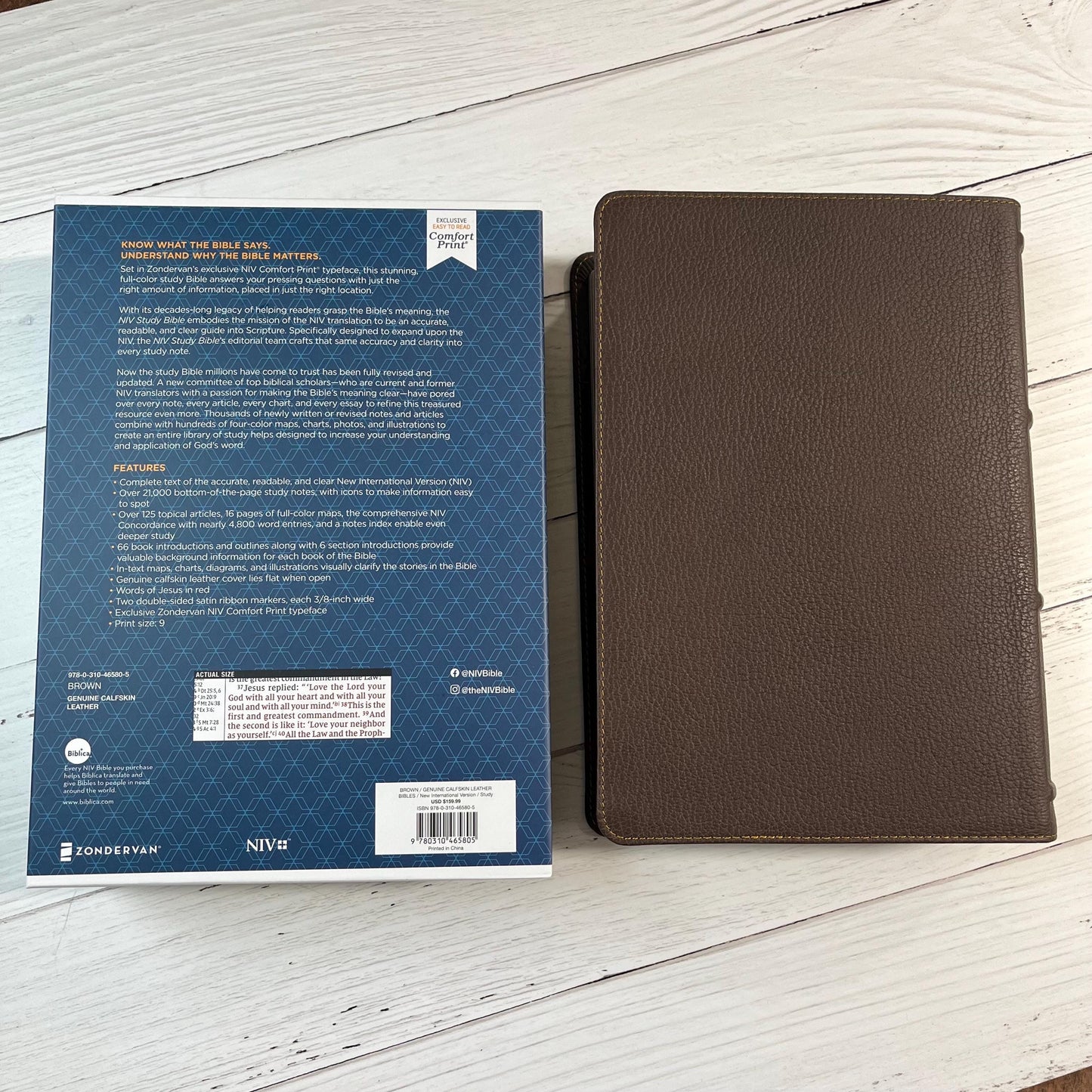 Personalized NIV Study Bible - Brown Genuine Calfskin Leather - Custom imprinted with a name, 9780310465805