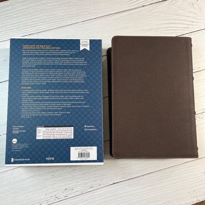 Personalized NIV Study Bible - Brown Genuine Calfskin Leather - Custom imprinted with a name, 9780310465805