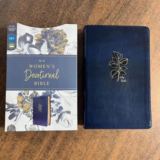 Personalized NIV Womens Devotional Bible - Navy LeatherSoft - Custom Imprinted, name engraved bible 9780310460992