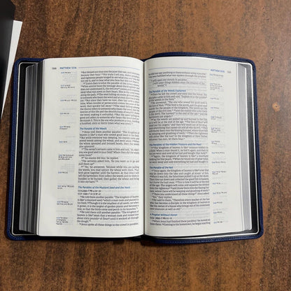 Personalized NIV Goatskin Leather Bible - Single Column Reference Wide Margin Bible Personal Size - Blue Goat Genuine Leather 9780310461135