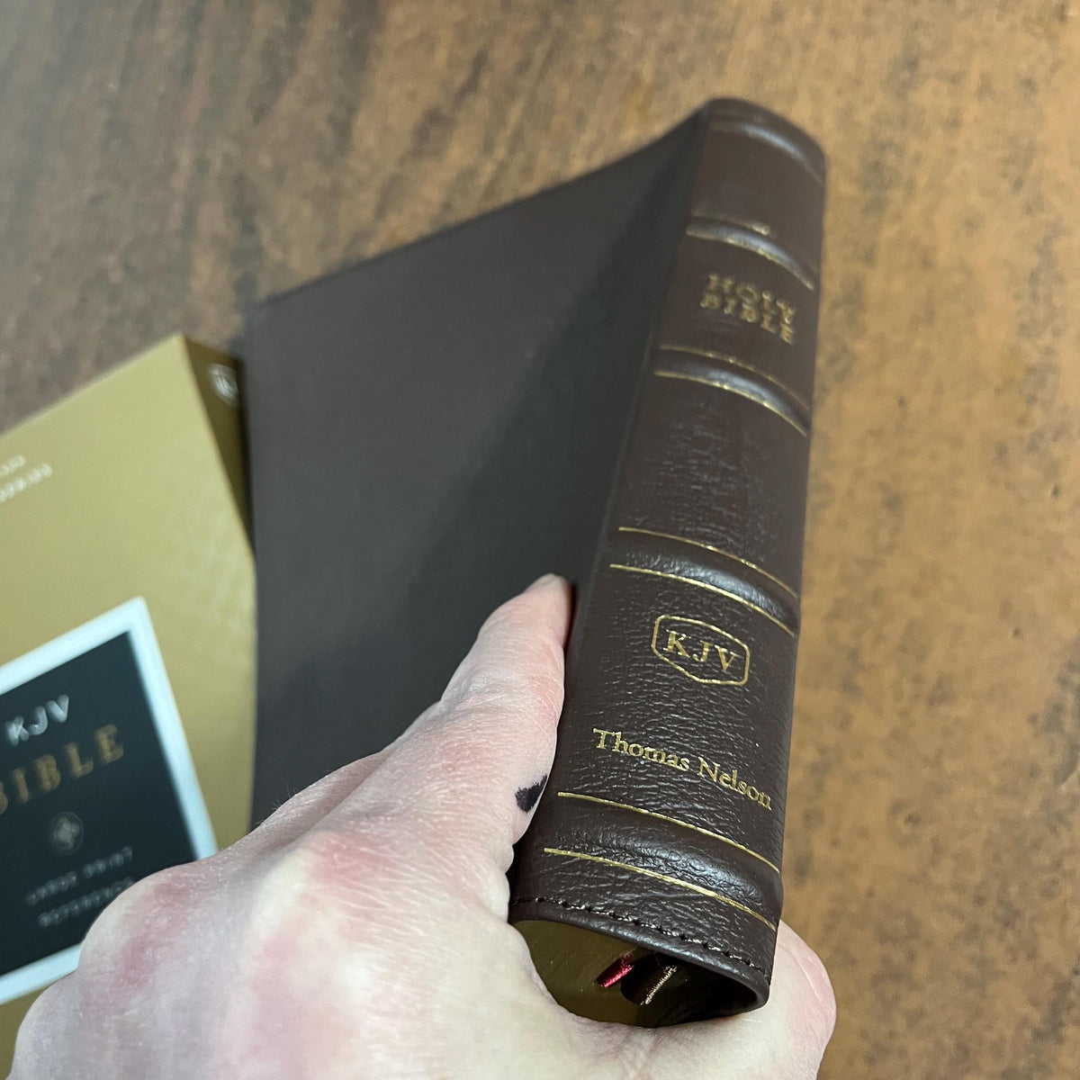 Personalized KJV Large Print Reference Bible Thumb Indexed - Brown Genuine Leather Cover - Custom Imprinted with name 9780785241966