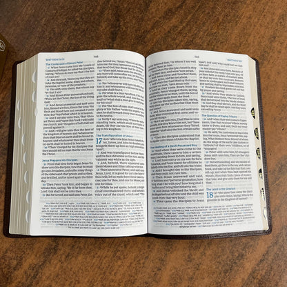 Personalized KJV Large Print Reference Bible Thumb Indexed - Brown Genuine Leather Cover - Custom Imprinted with name 9780785241966