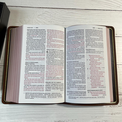 Personalized NKJV Large Print Personal Size Reference Bible - Brown Goatskin Premium Genuine Leather 10.5 pt font 978078528292