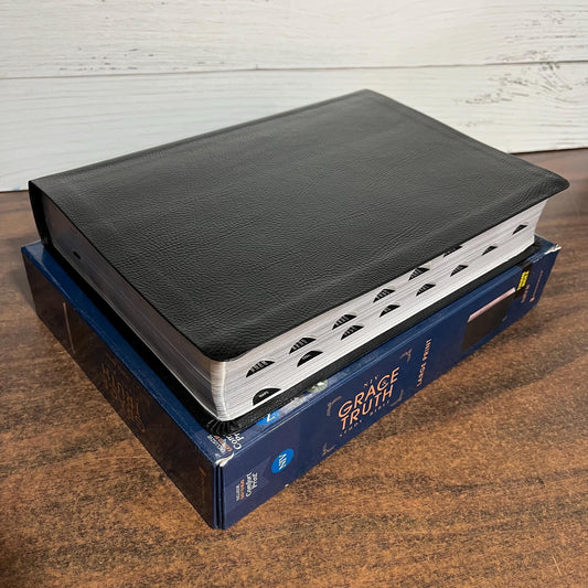 Personalized NIV Large Print Grace & Truth Study Bible Thumb Indexed - Black Bonded Leather,  Custom Imprinted ISBN 9780310447528
