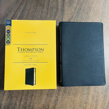 Personalized KJV Large Print Thompson Chain Reference Study Bible - Black Genuine Cowhide Leather, 9780310459187 (updated krikbride)