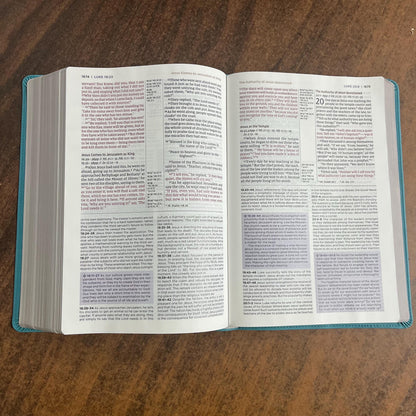 Personalized NIV Large Print Application Study Bible - Teal LeatherSoft 9780310467762 (Update to Life Application Bible)