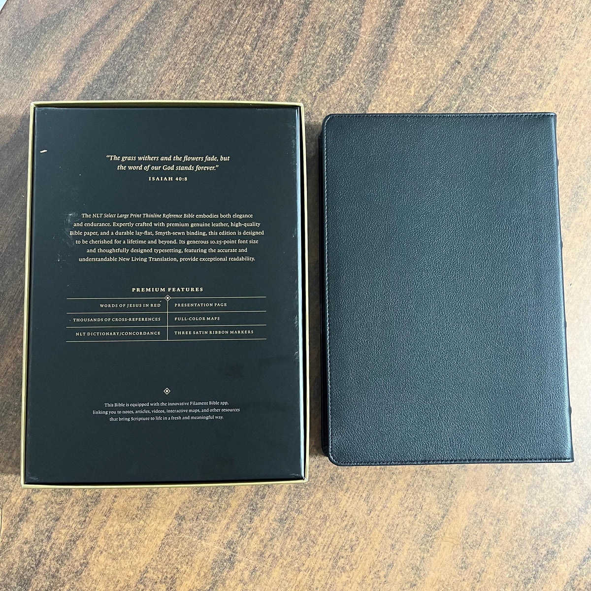 Personalized NLT Tyndale Select Large Print Thinline Reference Bible Thumb Indexed - Black Goatskin Genuine Leather - Custom, 9798400506550