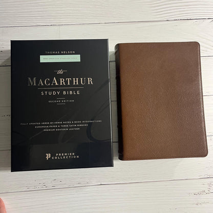 Personalized NASB MacArthur Study Bible, Brown Premium Genuine Goatskin Leather, Premier Collection,  ISBN 9780785230892 NASB 1995