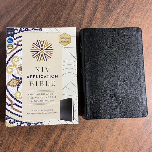 Personalized NIV Application Study Bible - Black European Bonded Leather - Custom Imprinted with a name, 9780310465102 (Update to Life Application Bible)