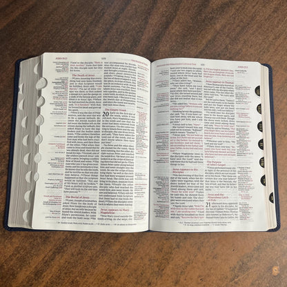 Personalized NIV Thompson Chain Reference Study Bible Thumb Indexed - Navy LeatherSoft, Custom Imprinted, ISBN 9780310459828