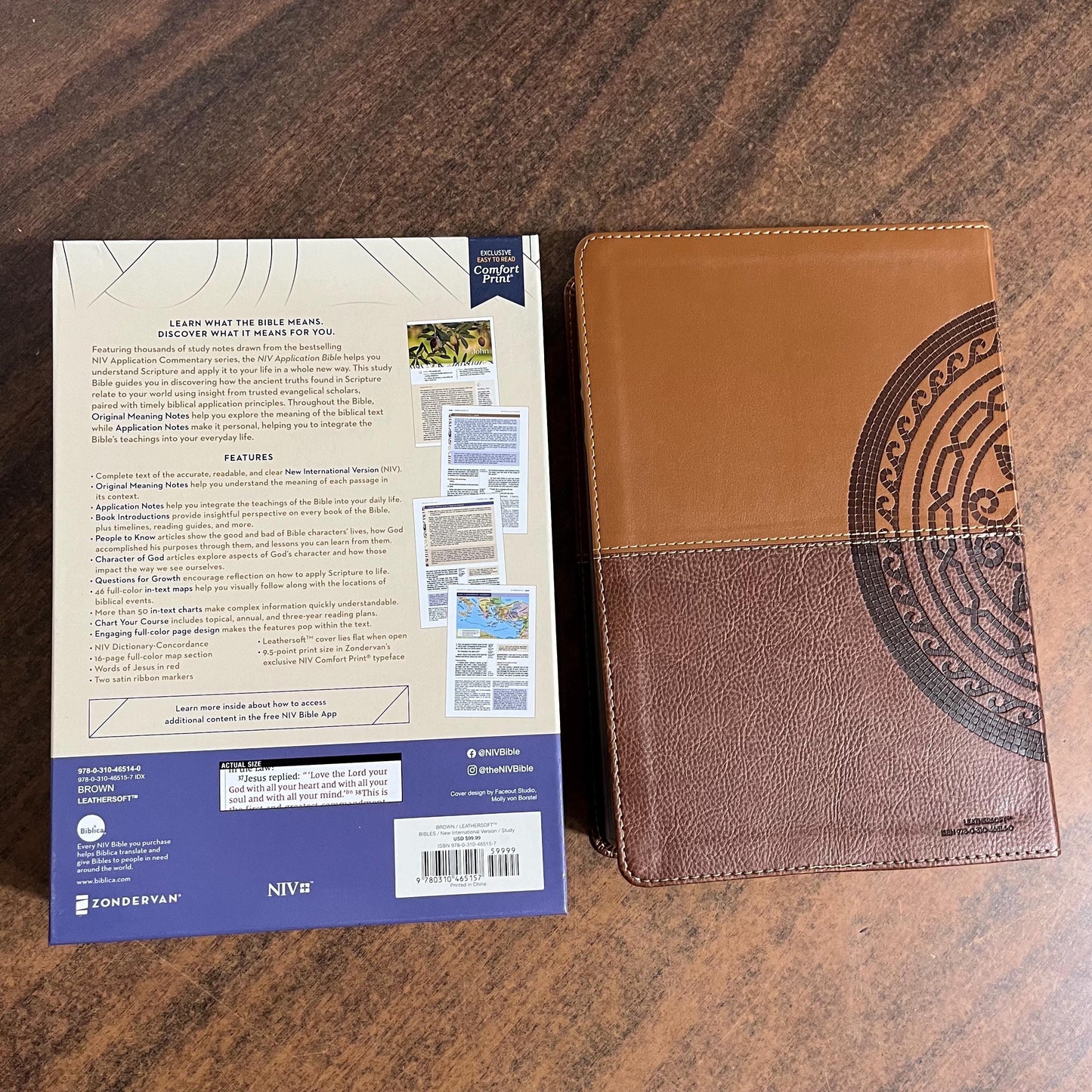 Personalized NIV Life Application Study Bible Thumb Indexed with book tabs - Brown LeatherLike - Custom Imprinted with a name, 9780310465157