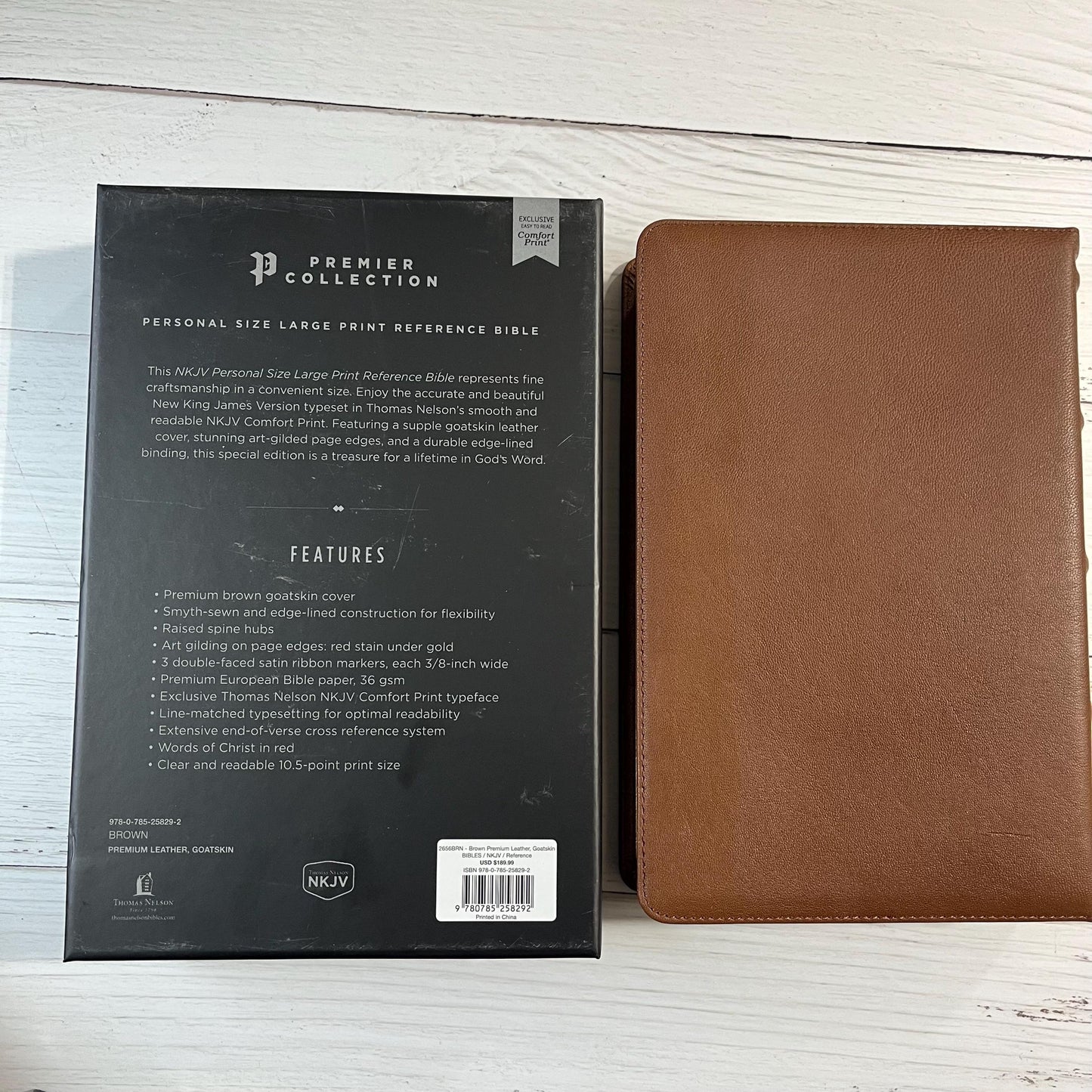 Personalized NKJV Large Print Personal Size Reference Bible - Brown Goatskin Premium Genuine Leather 10.5 pt font 978078528292