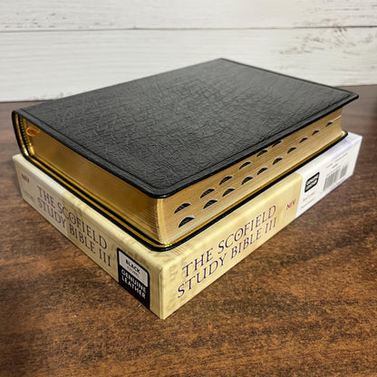 Personalized NIV 1984 Scofield Study Bible III Thumb Indexed - Black Genuine Leather, Custom Imprinted, Name on bible, Out of Print