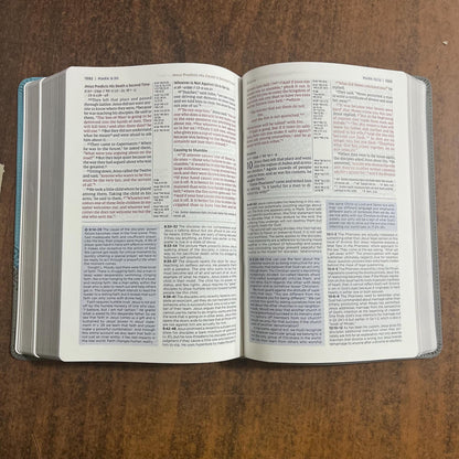 Personalized NIV Application Study Bible - Teal /Grey LeatherSoft - Custom Imprinted name, 9780310467717 (Update to Life Application Bible)