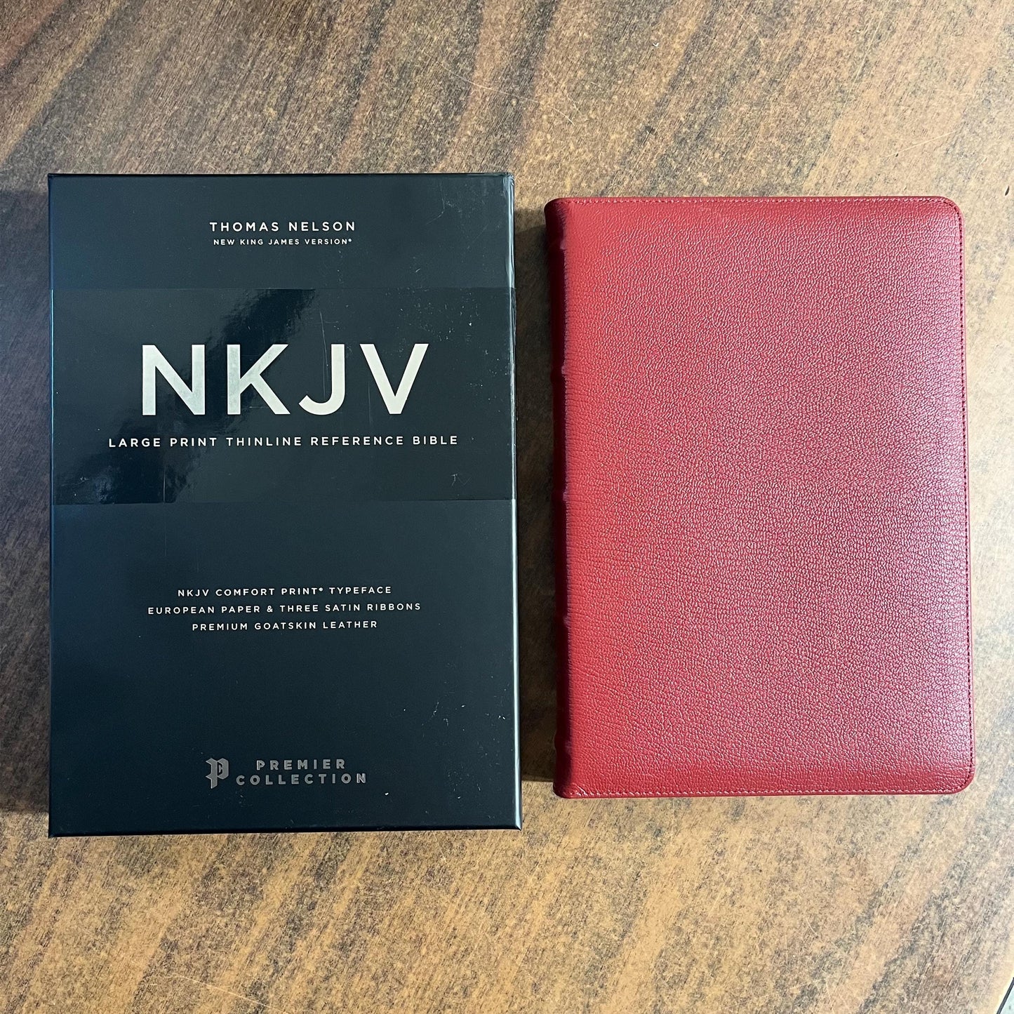 Personalized NKJV Large Print Thinline Reference Bible - Red Goatskin Premium Genuine Leather, Premier, 9781400350582