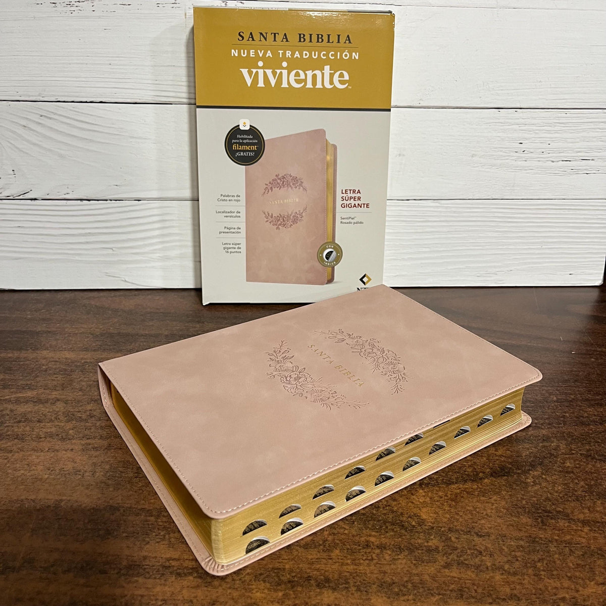 Personalized Spanish Bible Thumb Indexed - NTV Biblia Letra Super Gigante - Giant Print Bible - Pale Pink LeatherLike - name 9798400511189